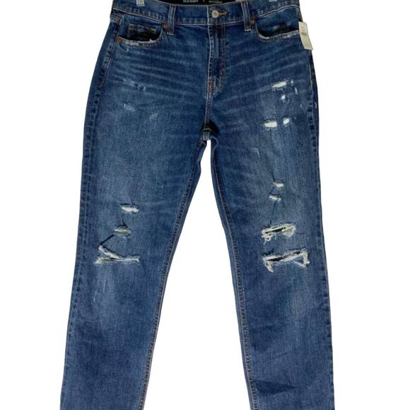 Old Navy Womens Mid Rise Boyfriend Cutoff Jeans Straight Leg SZ 4 Distressed NWT - Picture 2 of 10